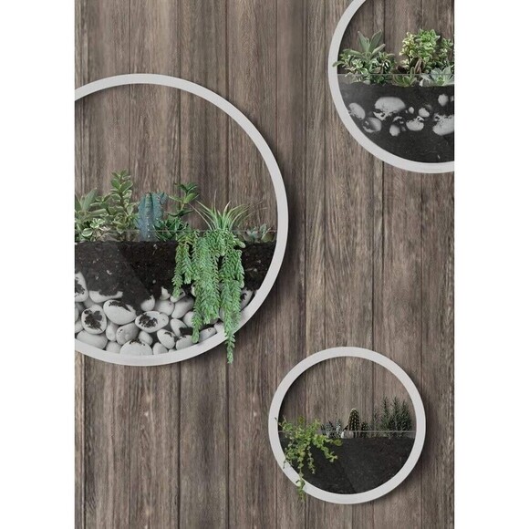 Metal Wall Planter round Hanging Wall Vase Planters for Succulents set of 3 whit - Picture 3 of 7